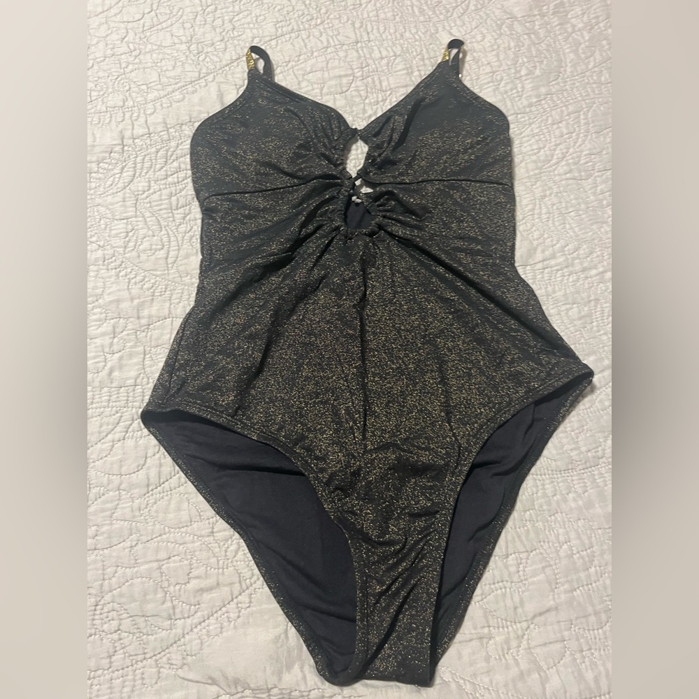 NWOT Cupshe Black and Gold Glitter Swimsuit - Size M